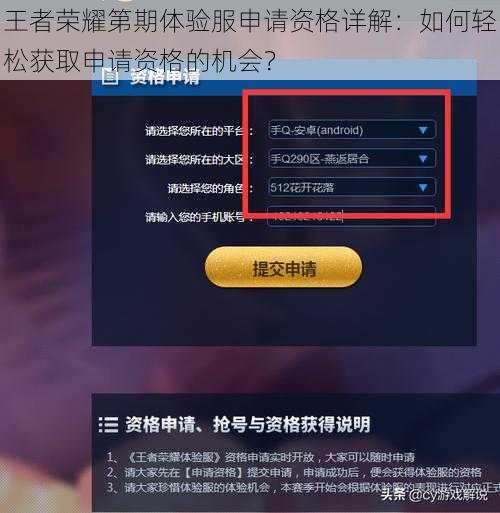 王者荣耀第期体验服申请资格详解：如何轻松获取申请资格的机会？