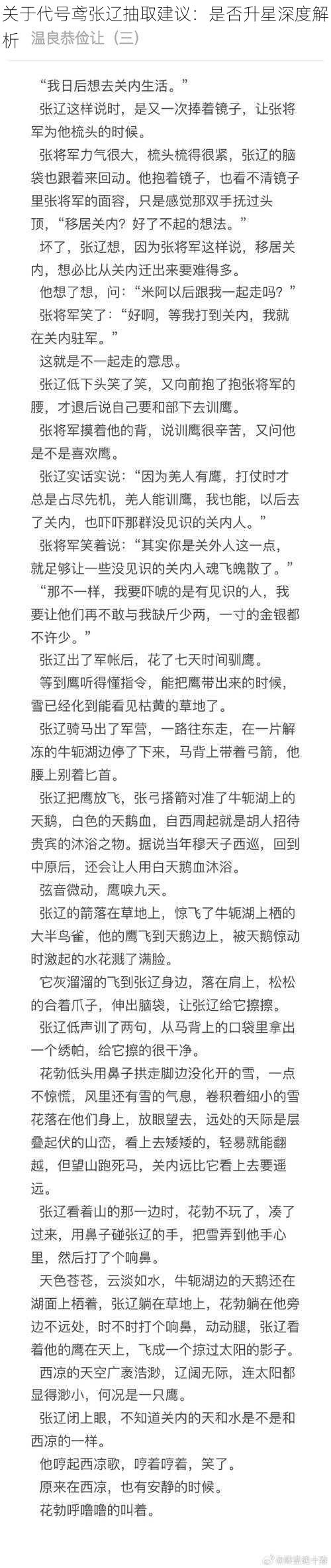 关于代号鸢张辽抽取建议：是否升星深度解析