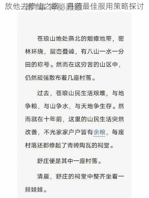 放他去修仙之路：丹药最佳服用策略探讨