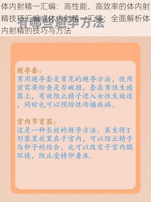 体内射精一汇编：高性能、高效率的体内射精技巧汇编或体内射精一汇编：全面解析体内射精的技巧与方法