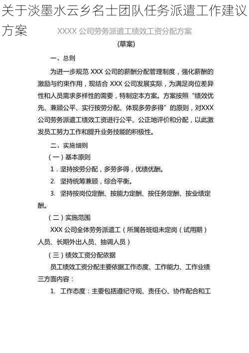 关于淡墨水云乡名士团队任务派遣工作建议方案