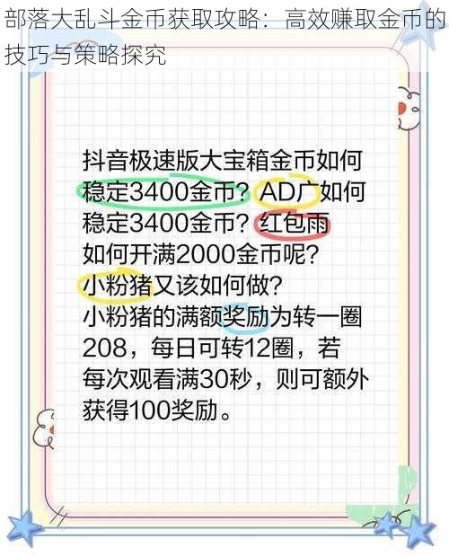 部落大乱斗金币获取攻略：高效赚取金币的技巧与策略探究