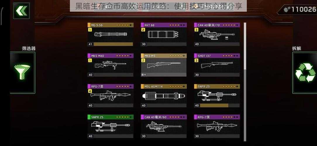 黑暗生存金币高效运用策略：使用技巧与心得分享